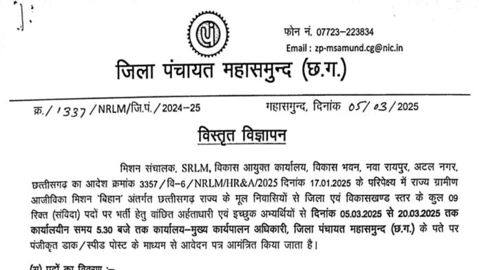 Zila Panchayat Mahasamund Bharti 2025